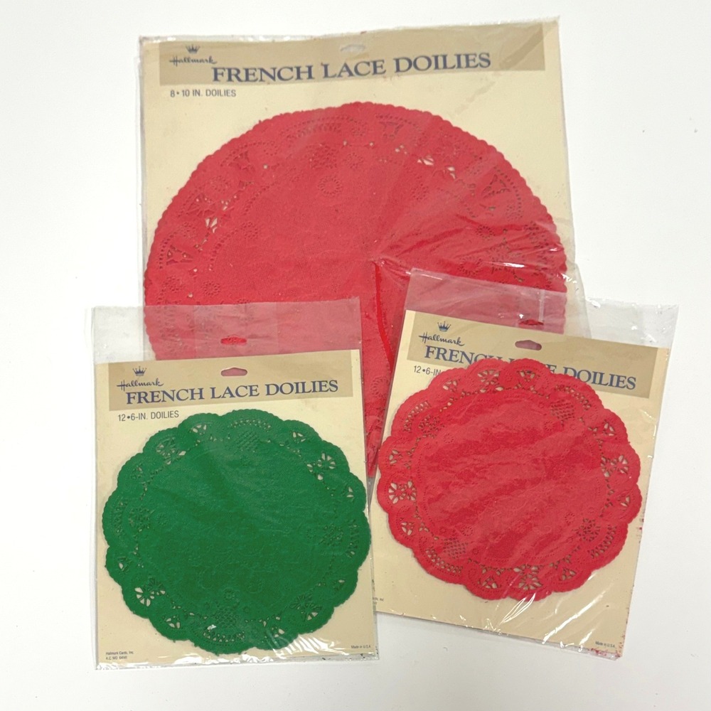 Vintage Hallmark French Lace Doilies Red Green Paper Lot of 3 Packs 6in 10in